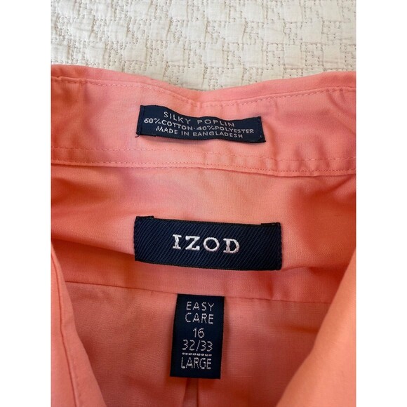 Izod Silky Poplin Shirt Button Down Dress | Peach Coral | Mens Size 16 (32/33) - Picture 6 of 12